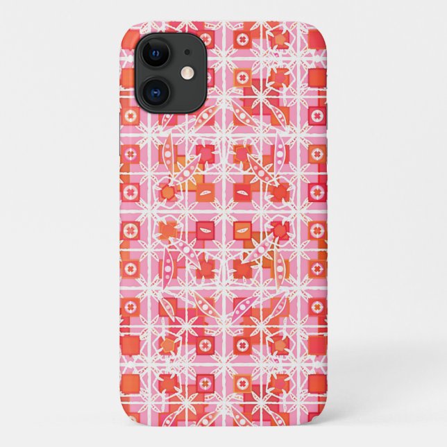 Tribal Batik - Erdbeere in Rosa und Rot Case-Mate iPhone Hülle (Rückseite)