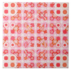 Tribal Batik - Erdbeere in Rosa und Rot Fliese
