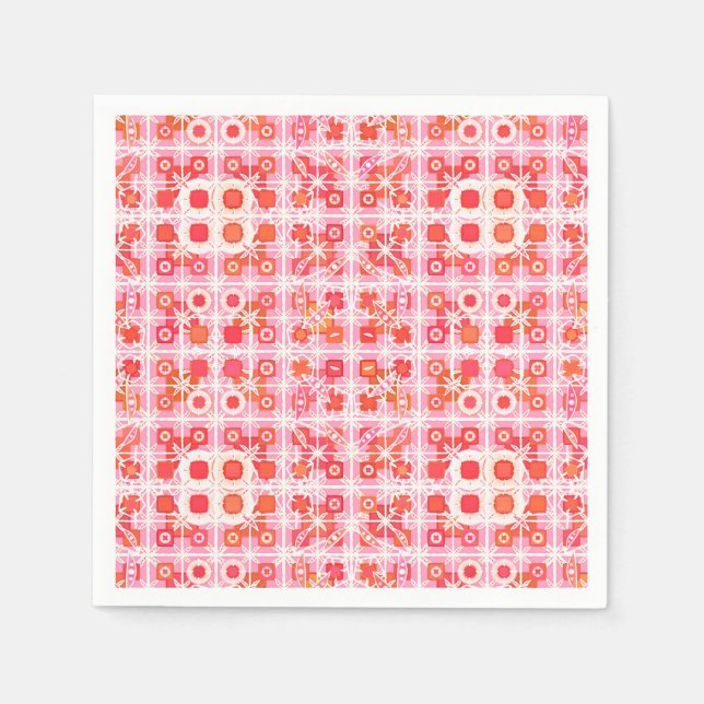 Tribal Batik - Erdbeere in Rosa und Rot Serviette (Vorderseite)