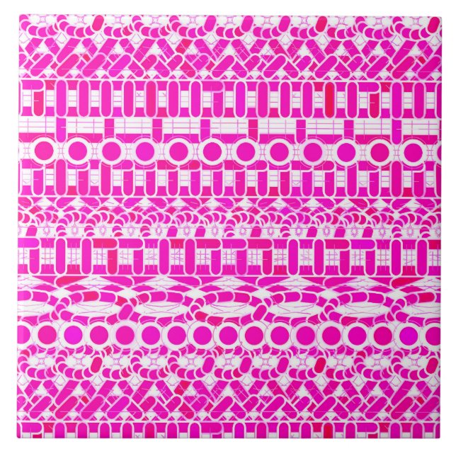 Tribal Batik - Fuchsia, Magenta, Orchid und Weiß Fliese (Vorderseite)