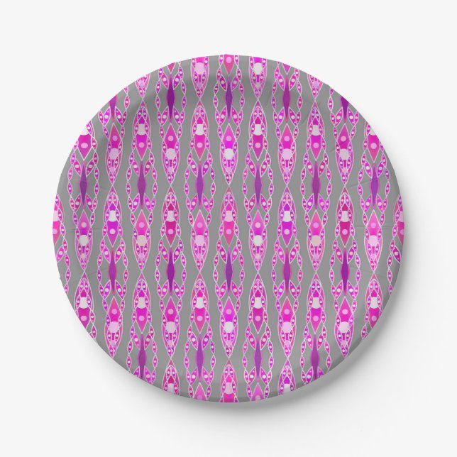 Tribal Batik - Fuchsia Pink, Violet und Grau Pappteller (Vorderseite)