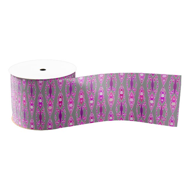 Tribal Batik - Fuchsia Pink, Violet und Grau Ripsband (Spule)