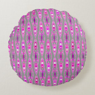 Tribal Batik - Fuchsia Pink, Violet und Grau Rundes Kissen