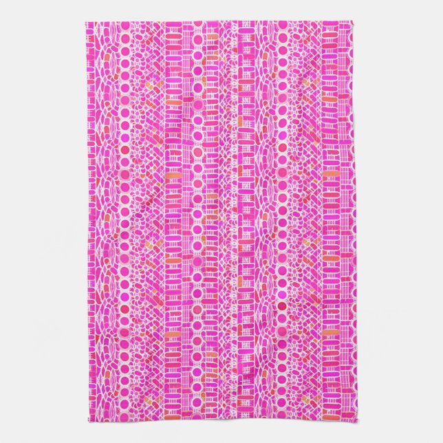 Tribal Batik - Fuchsienrosa, Magenta und Korallen Geschirrtuch (Vertikal)