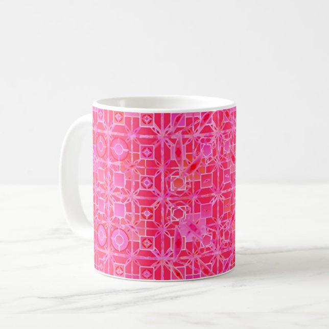 Tribal-Batik - Fuchsienrosa-Töne Kaffeetasse (Vorderseite Links)
