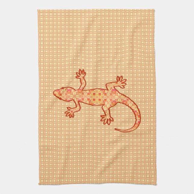 Tribal Batik Gecko - Korallen und hellorange Handtuch (Vertikal)