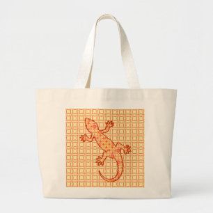 Tribal Batik Gecko - Korallen und hellorange Jumbo Stoffbeutel