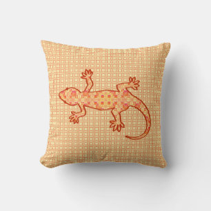 Tribal Batik Gecko - Korallen und hellorange Kissen