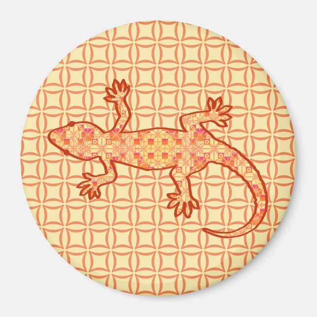 Tribal Batik Gecko - Korallen und hellorange Magnet (Vorne)