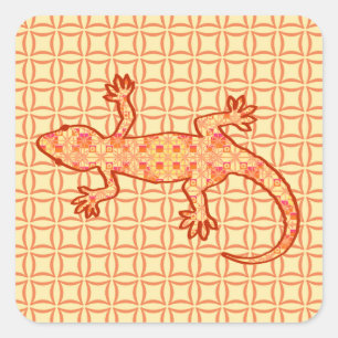Tribal Batik Gecko - Korallen und hellorange Quadratischer Aufkleber