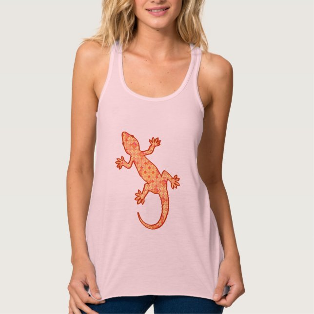 Tribal Batik Gecko - Korallen und hellorange Tank Top (Vorderseite)