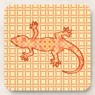 Tribal Batik Gecko - Korallen und hellorange Untersetzer