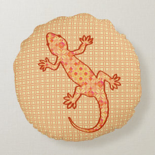 Tribal batik Gecko - Korallen und leichte Orange Rundes Kissen