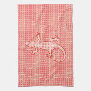 Tribal Batik Gecko - Korallenrosa und -creme Geschirrtuch