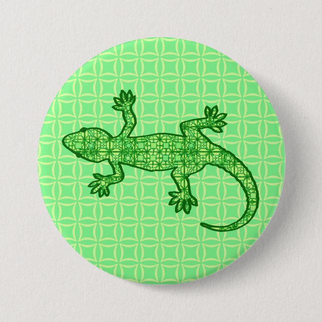 Tribal batik Gecko - Limon und smaragdgrün Button (Vorderseite)