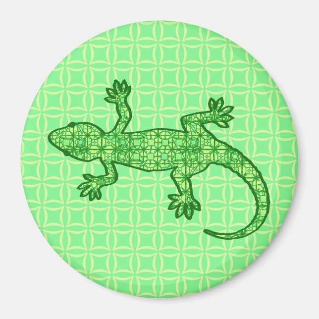 Tribal batik Gecko - Limon und smaragdgrün Magnet (Vorne)