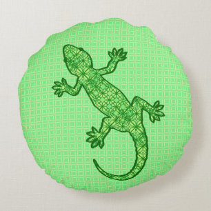 Tribal batik Gecko - Limon und smaragdgrün Rundes Kissen