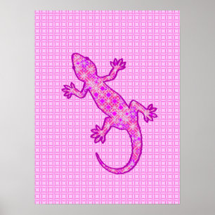 Tribal batik Gecko - Orchid und Muschel pink Poster