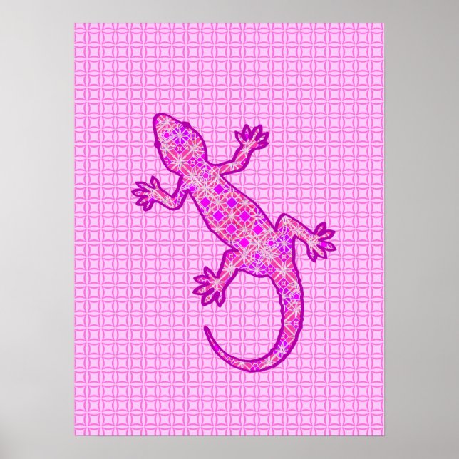 Tribal batik Gecko - Orchid und Muschel pink Poster (Vorne)