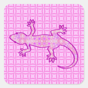 Tribal batik Gecko - Orchid und Muschel pink Quadratischer Aufkleber