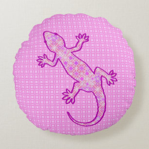 Tribal batik Gecko - Orchid und Muschel pink Rundes Kissen