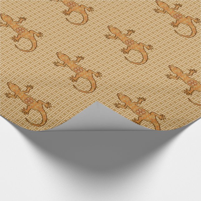 Tribal Batik Gecko - Rost, Bernstein und Bein Geschenkpapier (Ecke)