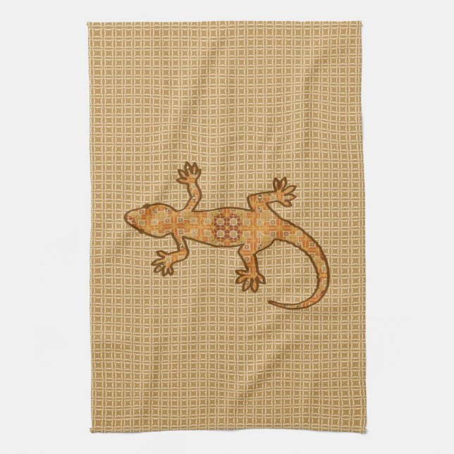 Tribal Batik Gecko - Rost, Bernstein und Bein Handtuch (Vertikal)