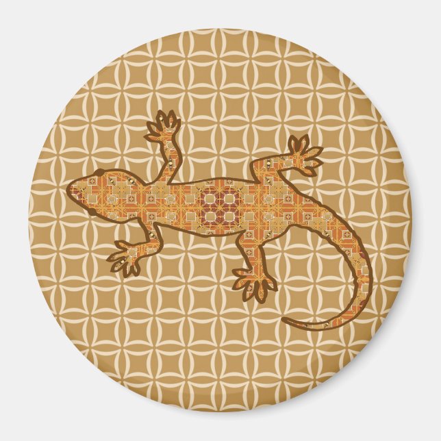Tribal Batik Gecko - Rost, Bernstein und Bein Magnet (Vorne)