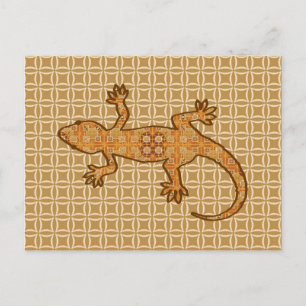 Tribal Batik Gecko - Rost, Bernstein und Bein Postkarte
