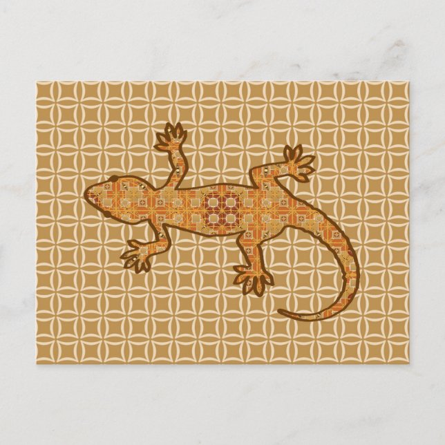 Tribal Batik Gecko - Rost, Bernstein und Bein Postkarte (Vorderseite)