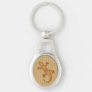 Tribal Batik Gecko - Rost, Bernstein und Bein Schlüsselanhänger