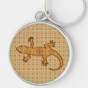 Tribal Batik Gecko - Rost, Bernstein und Bein Schlüsselanhänger