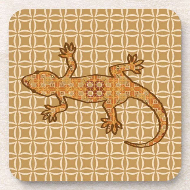Tribal Batik Gecko - Rost, Bernstein und Bein Untersetzer (Vorderseite)