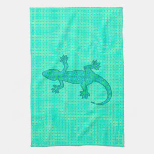 Tribal batik Gecko - Türkis / Pfau Küchentuch
