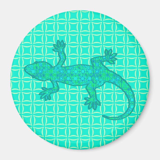 Tribal batik Gecko - Türkis / Pfau Magnet (Vorne)