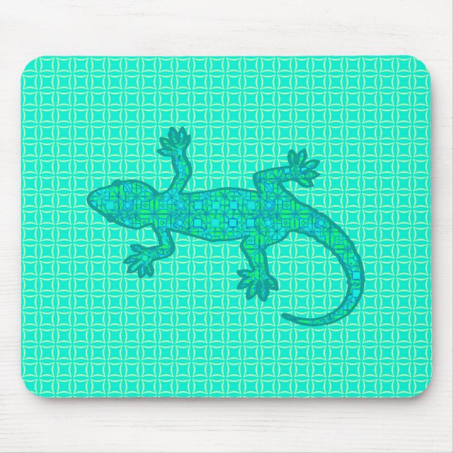Tribal batik Gecko - Türkis / Pfau Mousepad (Vorne)