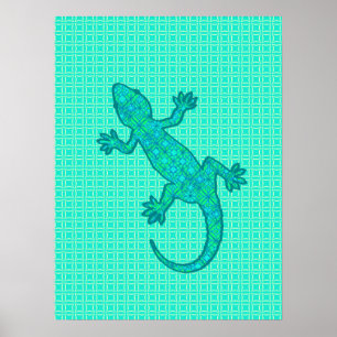 Tribal batik Gecko - Türkis / Pfau Poster