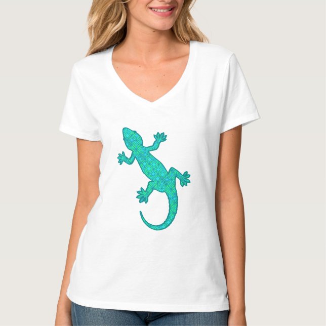 Tribal batik Gecko - Türkis / Pfau T-Shirt (Vorderseite)