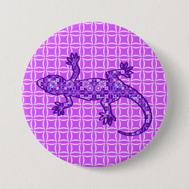 Tribal batik Gecko - Violett und Amethyst lila Button (Vorderseite)