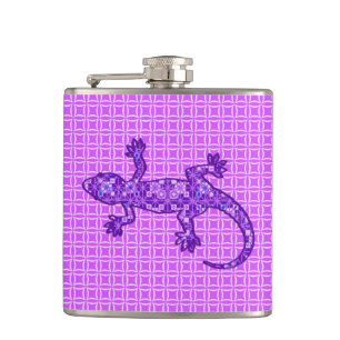 Tribal batik Gecko - Violett und Amethyst lila Flachmann