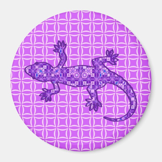 Tribal batik Gecko - Violett und Amethyst lila Magnet (Vorne)