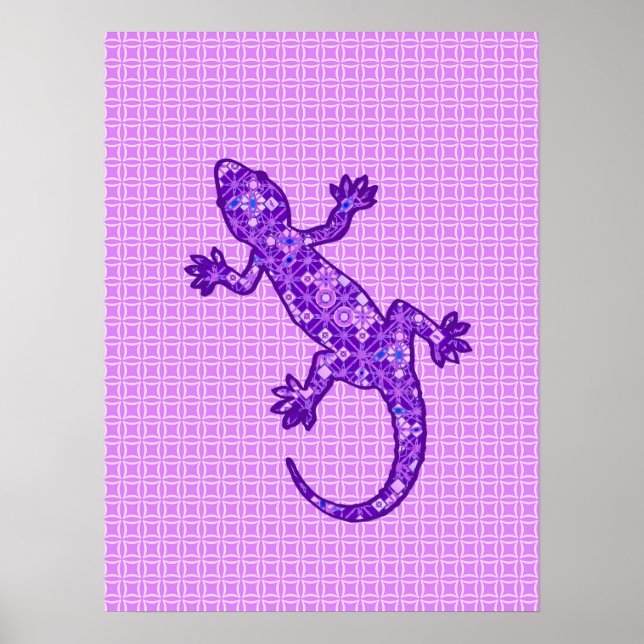 Tribal batik Gecko - Violett und Amethyst lila Poster (Vorne)