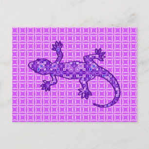 Tribal batik Gecko - Violett und Amethyst lila Postkarte