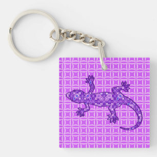 Tribal batik Gecko - Violett und Amethyst lila Schlüsselanhänger