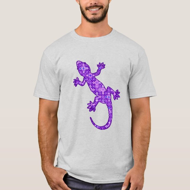 Tribal batik Gecko - Violett und Amethyst lila T-Shirt (Vorderseite)