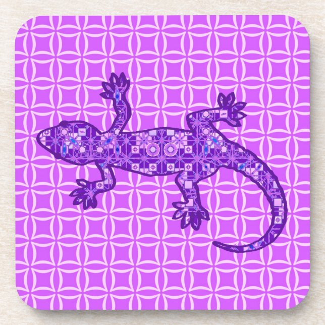 Tribal batik Gecko - Violett und Amethyst lila Untersetzer (Vorderseite)