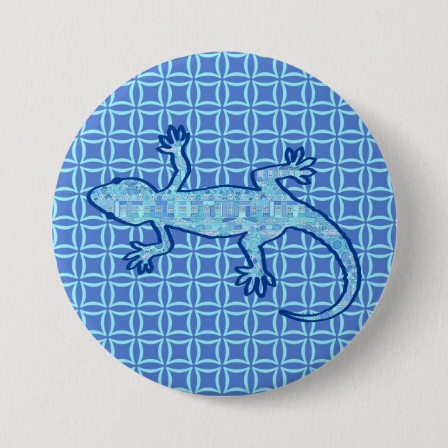 Tribal batik Gecko - Weiches denim blau Button (Vorderseite)