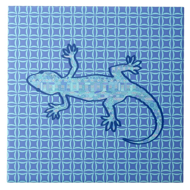 Tribal batik Gecko - weiches denim blau Fliese (Vorderseite)