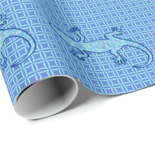 Tribal batik Gecko - Weiches denim blau Geschenkpapier