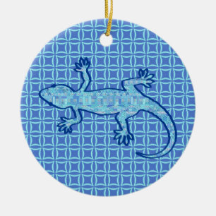 Tribal batik Gecko - Weiches denim blau Keramik Ornament